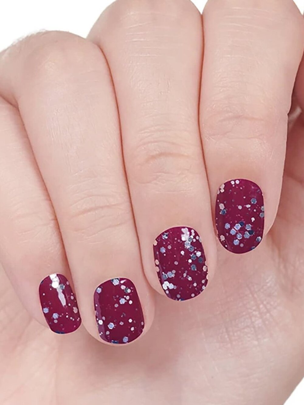 Wine Down Color Street Nail‎ Polish Strips Burgundy Silver Glitter Polish